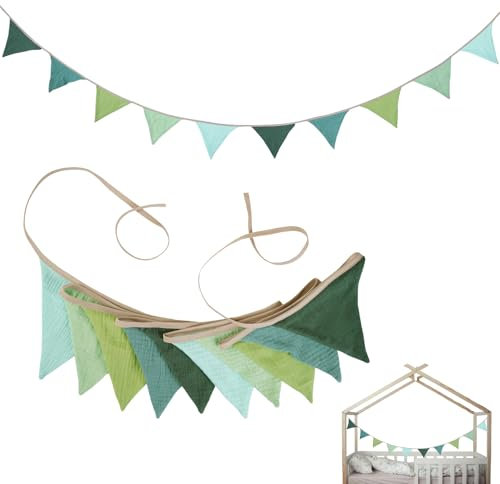 Wimpelkette Kinderzimmer,Wimpelgirlande Outdoor Wetterfest,Wimpelkette Stoff Musselin Baumwolle,Girlande Kinderzimmer,Wimpel Banner,Einschulung Deko,Mädchenzimmer Dekoration,Hausbett Wanddeko