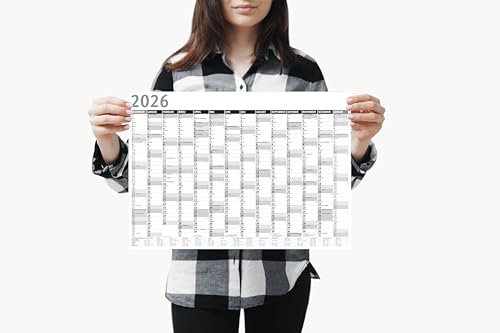 3x Din A3 Wandkalender für 2026, 14 Monate, Jahreskalender Monatsübersicht, (42cm x 29,7cm),Planer Termine, bspw. für Büro, Zuhause, Jahresplaner, Monatsplaner, Familienkalender, Kalender gefaltet