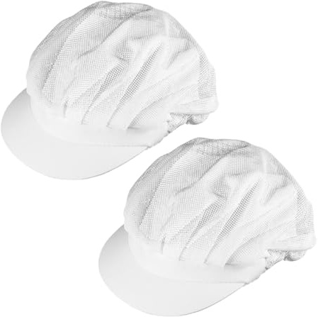 DOKRIN Gorros de Cocina Desechables,2 Gorros de Trabajo Blancos para Mujer, de Malla Transpirable, a Prueba de Polvo, para Taller, anticaída del Cabello, para Chef, con Visera.