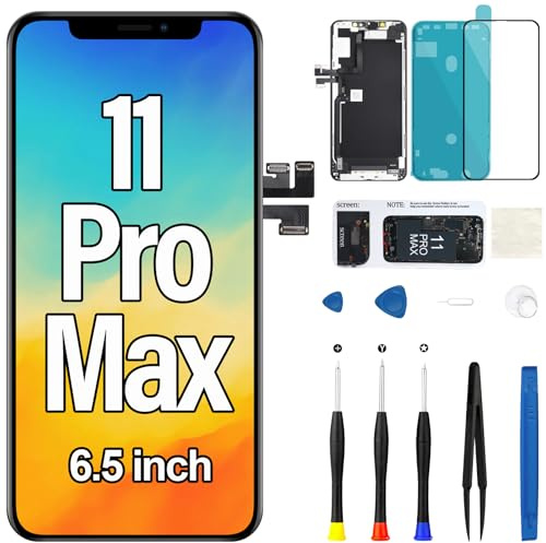 for iPhone 11 Pro Max Screen Replacement with Earpiece Speaker LCD Screen 3D Touch Display Digitizer Full Assembly Proximity Ambient Light Sensor Repair Tool Kits A2161 A2220 A2218 6.5 inch