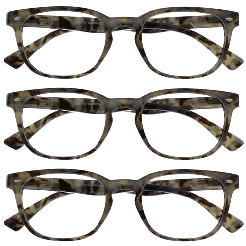 OPULIZE ORA Reading Glasses for Men Women - 3 Pack - Designer Style Rounded Frame - Scratch Resistant Lens - Spring Hinges - Grey +2.50