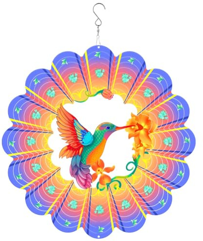 Flaroey 12inch Bird Wind Spinner Metal 3D Rotating Windchimes Luxury Art Garden Hanging Outdoor Decoration