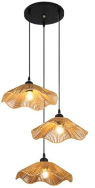 NOCHX Vintage Rattan Gewebt Pendelleuchte E27 Basis 120cm Verstellbare Höhe Esstisch Kronleuchter Bohemian Stil Hand Gewebt Hängelampe Geeignet Für Esszimmer Küchen Wohnzimmer(A-3 Lights)