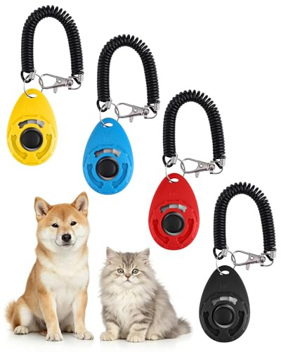 Acual 4 PCS Clickers pour Chien, Clicker Dressage Professionnel | Clicker Training avec Dragonne et Grand Bouton, Multicouleurs, pour Chien, Chat, Cheval, Oiseaux (Rouge, jaune, noir, bleu)
