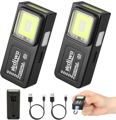 Adiwo Paquete de 2 Linterna EDC Recargable de Clip Linterna de bolsillo, Portátil, Magnética, 300lm, 4 Modos de Luz, Recargable, Negro para Emergencia, Camping, Trabajo Nocturno Herramienta