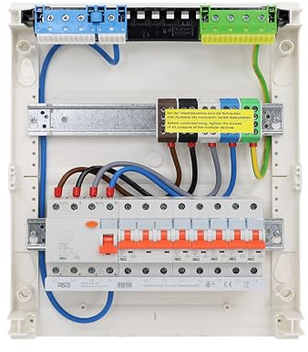 RSE Unterverteilung verdrahtet Sicherungskasten Unterputz Aufputz Hohlwand mit Hager Leerverteiler, Aufputz 2-reihig VA24CN, 1x FI 4-pol + 1x 3pol + 5x 1pol LS B16A, ohne Überspannungsschutz