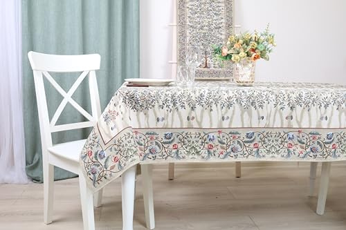 Tischdecke 100x100 cm Jacquard-Gobelin – Blumen Beige, Tischtuch, Tischdeko | Gewebte Tischdecke aus Jacquard-Gobelin, waschbar 30 °C – formstabil, farbecht, für Alltag und Festtafel
