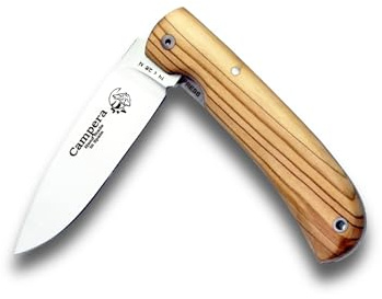 J&V Taschenmesser CAMPERA mit schwarzem Stoffetui - Wander-Klappmesser mit 8,5 cm 14C28N Stahl-Klinge und Olivenholzgriff - DAS Wander Messer - Perfekt für Sportaktivitäten - Wandern - Camping