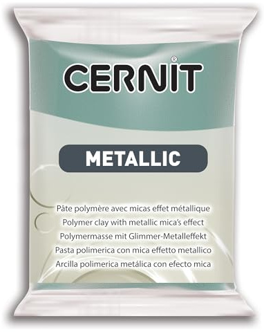CERNIT CE0870056054C - Block Modelliermasse (Polymer) METALLIC, ofenhärtend, sofort gebrauchsfähig, 56g, geeignet für DIY, Schmuck und Figuren, für Einsteiger und Hobbykünstler, Türkisgold, 1 Stück