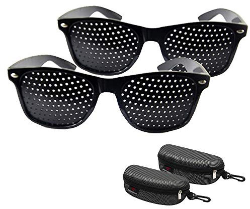 Esoes 2 Stück Pinhole Brille Sehkorrektur für Erwachsene & Kinder Schwarz, Schwarz