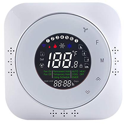 Qiumi Smart Wifi Thermostats for Home Heat Pump | Programmable Thermostat | Compatible with Alexa Google Home | controller with black light heating and cooling | 24V Requires C Wire