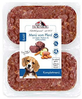 TACKENBERG Barf Menü mit Pferdefleisch, Apfel, Möhre und Süßkartoffel für Hunde - 14 x 500 g - leckeres Frostfleisch als Hundefutter in Premiumqualität - Gefrierfutter