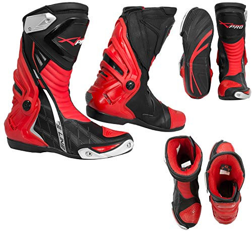 Stivali Omologati CE Moto Quad Motocross Touring Sport Tecnici (46 EU, Rosso)