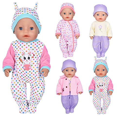 ebuddy 7-teilige Puppenkleidung Inklusive Bodysuit-Hut und Mantel für 43 cm Neugeborene Babypuppen / 15-Zoll-Babypuppe