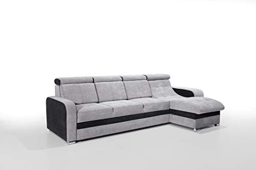 Robin Bristol Ecksofa mit Schlaffunktion Bettkasten Verstellbare Kopfstützen Sofa L-Form Schlafsofa Freistehende Eckcouch Schlafcouch Wohnzimmermöbel Wohnlandschaft Rechts (Grau Schwarz)