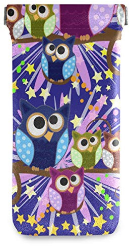 Brillenetui – Eulen, blühender Baumzweige, Quetschverschluss, Sonnenbrillenbeutel, tragbar, Leder, weiches Brillenetui für Damen und Herren