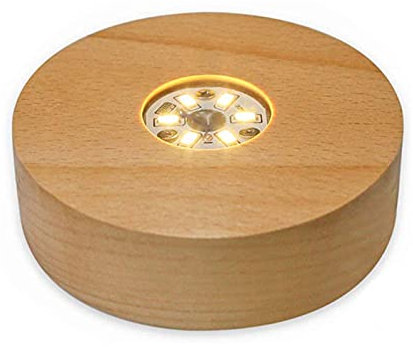 Base d'affichage LED en bois de 10,2 cm pour cristaux d'art en verre, lumière chaude avec 6 LED