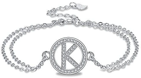 Micory Armband Buchstaben für Damen Mädchen Silber 925 Zirkonia Armband Initialen Name Doppelkette mit Geschenkbox