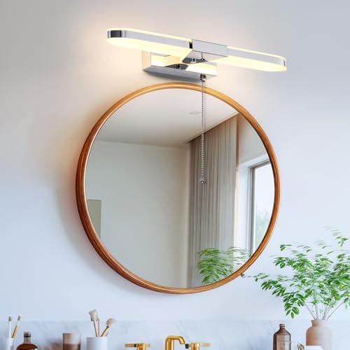TYhogar LED Spiegelleuchte Bad 40cm Spiegellampe Badzimmer 8W 3000K Edelstahl Chrom Wandleuchte IP44 Wasserdicht Badlampe Wand für Wandbeleuchtung und Spiegel Beleuchtung