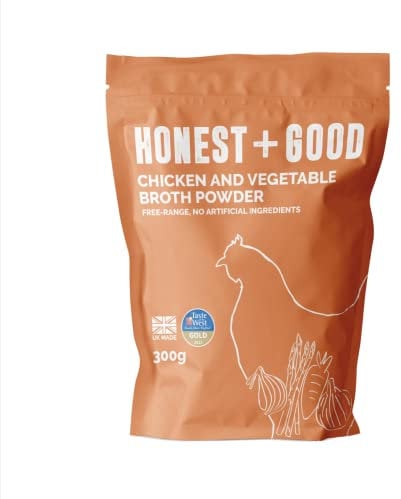 Honest + Good Chicken & Vegetable Bone Broth Powder - 300 g | 1 Month Supply | UK Made Gold Award Winner | Made With Free Range Chicken | Type II Collagen & Protein Promote Hair Skin Nail & Gut Health