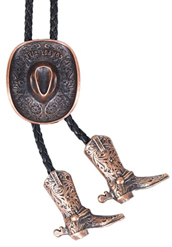 Bolo Krawatten für Herren Western - 3D Cowboy Hut Design Mit Vintage Stiefel, Bolotie Bola Krawatte, Cowboyhut Aus Bronze, Large