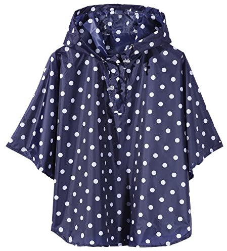 QIKADO Kinder Regenmantel Regenjacke Regenponcho Regencape Unisex Leichter faltbar Regencape Blaue Punkte M/100-130cm