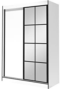 Modern – Hochwertig – 2 Schwebetürenschrank – Oslo II – mit Spiegel. Breite: 120cm / 150cm / 180cm Höhe: 216cm Tiefe: 65cm (150cm, Weiß/Schwarz)