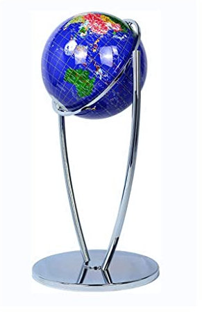 SZWH Hochwertiger, praktischer, bodenstehender Weltglobus mit silbernem Metallrahmen, antiker geografischer Globus, 720° drehbarer Globus, 16,5 Zoll