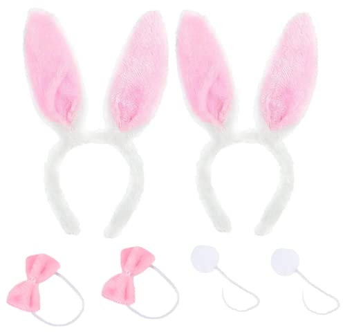 FANXIYA Hasenohren Haarreif 2 Set Plüsch Stirnbänder für Ostern Weiche Haarreif mit Ohren für Kinder Erwachsene Ostern Haarband