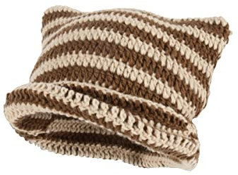 JERZO Katze Ohr Beanie Hut für Frauen, Gestreifte Häkeln Katze Mütze, Winter Warm Entzückende Y2k Zubehör (Coffee)