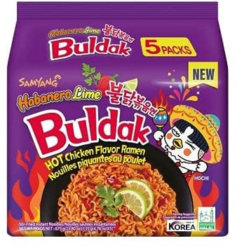 Samyang Habanero Lime Noodles 135g (Pack of 5) - Hot Chicken Flavor Spicy Ramen Buldak Multipack Snacks Instant Korean Food