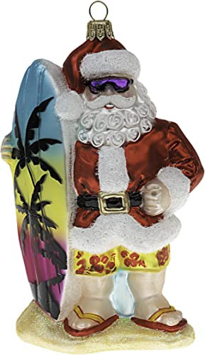 Christbaumschmuck Glas 13cm Surfer Weihnachtsmann mundgeblasen handbemalt Weihnachtskugeln bunt