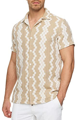 Indicode Herren INCosby Kurzarmhemd mit Button-Down-Kragen | Herrenhemd gestreift Kurzarm Hemd White, XXL
