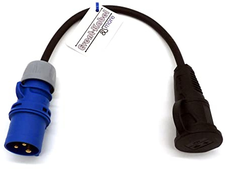 Event-Kabel CEE-Adapterleitung Campingadapter 0,5 m Gummileitung, 3x2,5mm², 250 V CEE-Stecker blau und Schutzkontaktkupplung, IP44, Wohnmobil, 3-polige Leitung, Made in Germany