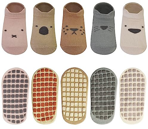 ELUTONG Baby Socken Anti Rutsch Dünn - Schön Baumwolle Rutschfeste Socken Baby Kinder, 5 Paar Sommer Krabbelsocken Stoppersocken für Mädchen Jungen 6-12 Monate