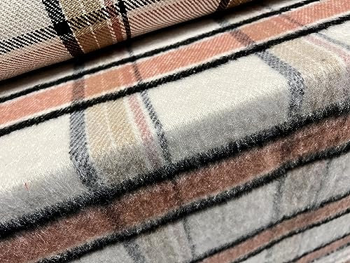 Woll-Mufflon-Flanellstoff, Meterware, kariert, Lachs & Elfenbein