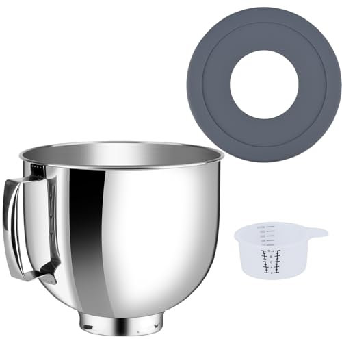 Kitwanda Edelstahl-Schüssel kompatibel mit Kitchenaid Mixer 4,5/5QT, mit Deckel, 5 Quart Edelstahlschüssel zum Mischen von Küchenhelfern