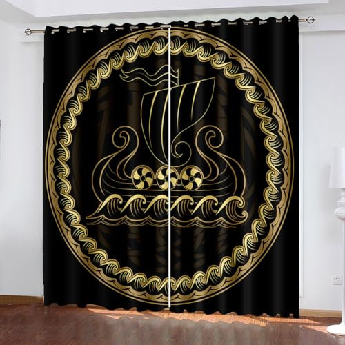 WIKINGER Gardinen ösenschal 2er Set B 220 X H 215 cm 3D Retro Vorhang Blickdicht Kälteschutz Schallschutz Verdunkelung Wärmeisolierende Vorhänge für Wohnzimmer Schlafzimmer