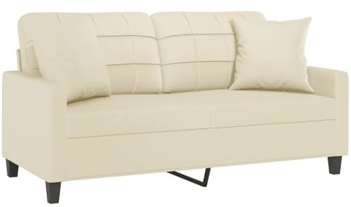 vidaXL Sofa 2 Sitzer, Couch mit Zierkissen, Liegesofa für Wohnzimmer, Polstersofa Sessel Relaxsofa Loungesofa Relaxcouch, Creme Kunstleder