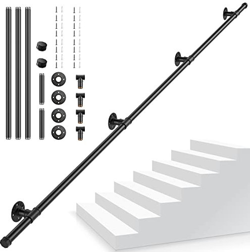 Main Courante pour Escalier, Couleeur Rampe Escalier Intérieur Exterieur Galvanisation Industrielle Antidérapante Poignée Rambarde de Sécurité Support Banister Pour Sécurité Balcon Couloir (3M)