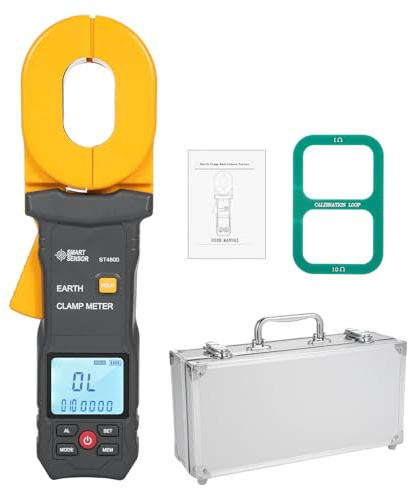 Irfora Erdungswiderstandstester 0,01–1200 Ω, 500 Gruppen, Datenspeicherung, multifunktionales digitales Zangenmessgerät mit LCD-Display, 0 mA–30 A Alarm, Zangenamperemeter für Strom,