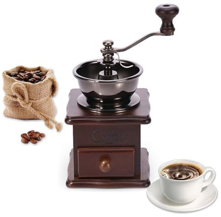 Ruiqas Molinillo de café manual, molinillo manual de granos de café, molinillo de café vintage de madera antigua, molinillo de café