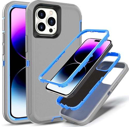 YmhxcY for iPhone 14 Pro Max Case Shockproof Dropproof Dust-Proof Drop Proof 3-Layer Durable Phone Case Heavy Duty Protection Phone Case Cover for iPhone 14 Pro Max 6.7 inch-Grey/Dark Blue