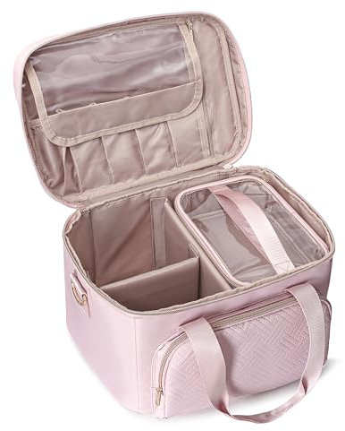 Prokva Makeup Tasche Reisetasche mit 2 einzelnen Kosmetiktaschen, großer Makeup Organizer für Frauen, Rosa (Leere Tasche, Patentdesign)