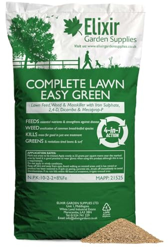 Elixir Gardens Complete Lawn Weed, Feed & Mosskiller 10-2-2 Treats 600 SqM | Seasonal Lawn Fertilisers for Turf & Grass