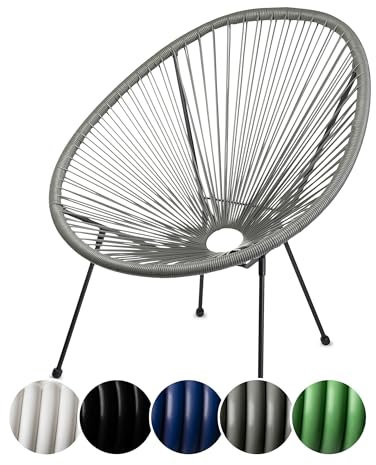 sunnypillow Acapulco Gartenstuhl - gemütlicher Loungesessel für Wohnzimmer, Terrasse, Garten, Balkon Sessel Stuhl - Korbsessel Gartensessel im Retro Design - Outdoor/Indoor - Grau