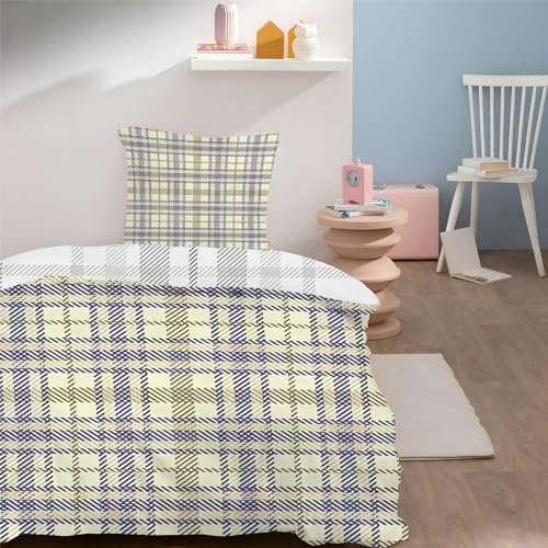 Syhi Mdse Bettwäsche 140x200 cm Gitternetz - Superweiches Bettwäsche-Sets Vintage-Gitter für Einzelbett - Bügelfrei Microfaser Bettbezug mit Kissenbezug 80x80cm - Violett Gelb