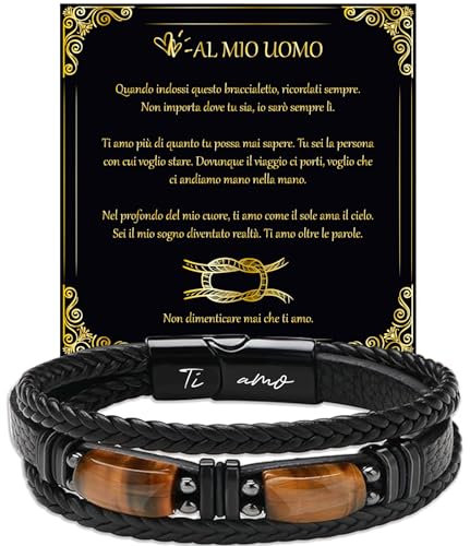 LEAFIA Knoten Lederarmband Herren, Armband Herren mit Gravur Ich liebe dich, Weihnachtsgeschenke, Geschenk für Ihn Hochzeitstag, Männer zum Valentinstag, Geburtstage für Männer, Freund IT
