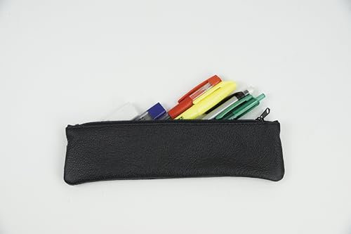 TimeTEX - Aufspann-Stiftmäppchen | Federmäppchen aus Büffel-Leder für A4- und A5-Schulplaner und Bücher | Maße: 21x5,5cm | Farbe: schwarz