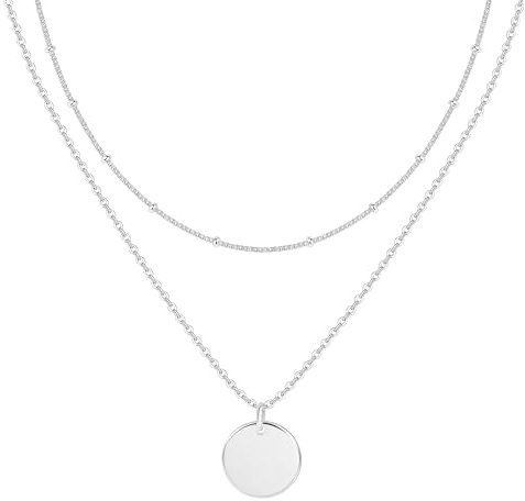 ALEXCRAFT Collana Donna Argento Collana con Ciondolo Moneta Due Fili Collana Lunga Donna Estiva Girocollo 45+5cm